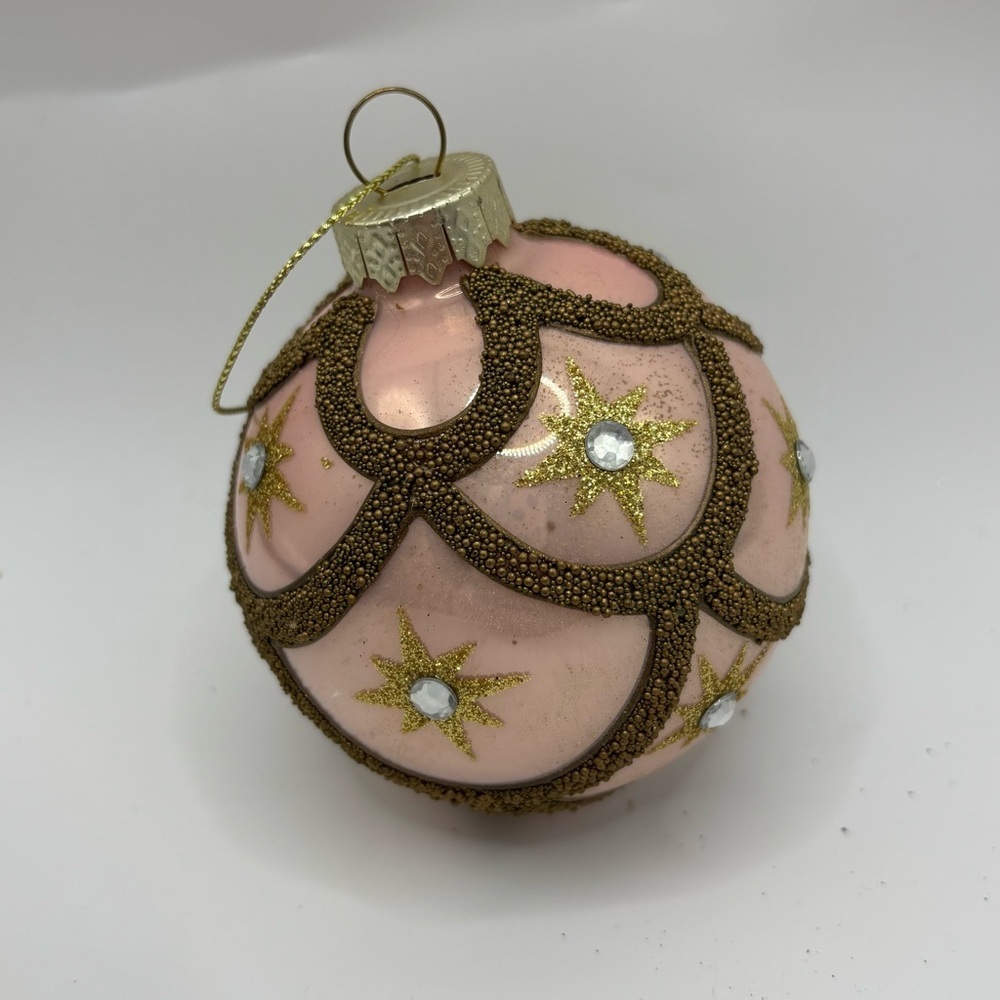 Vintage Gold And Pink Glass Ball Christmas Ornament